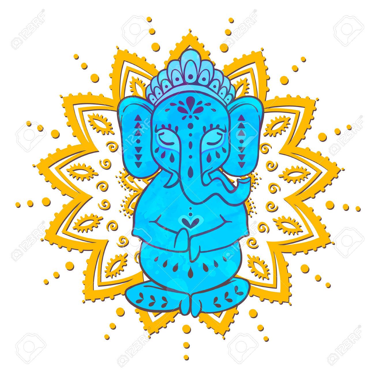Card With Elephant Ganesha Hindu God Illustration For Prints