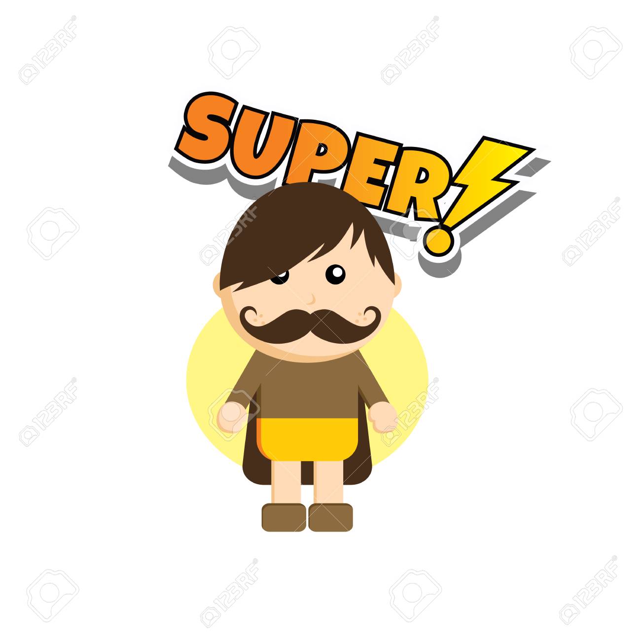 flat style superhero character avatar on ribbon label creative