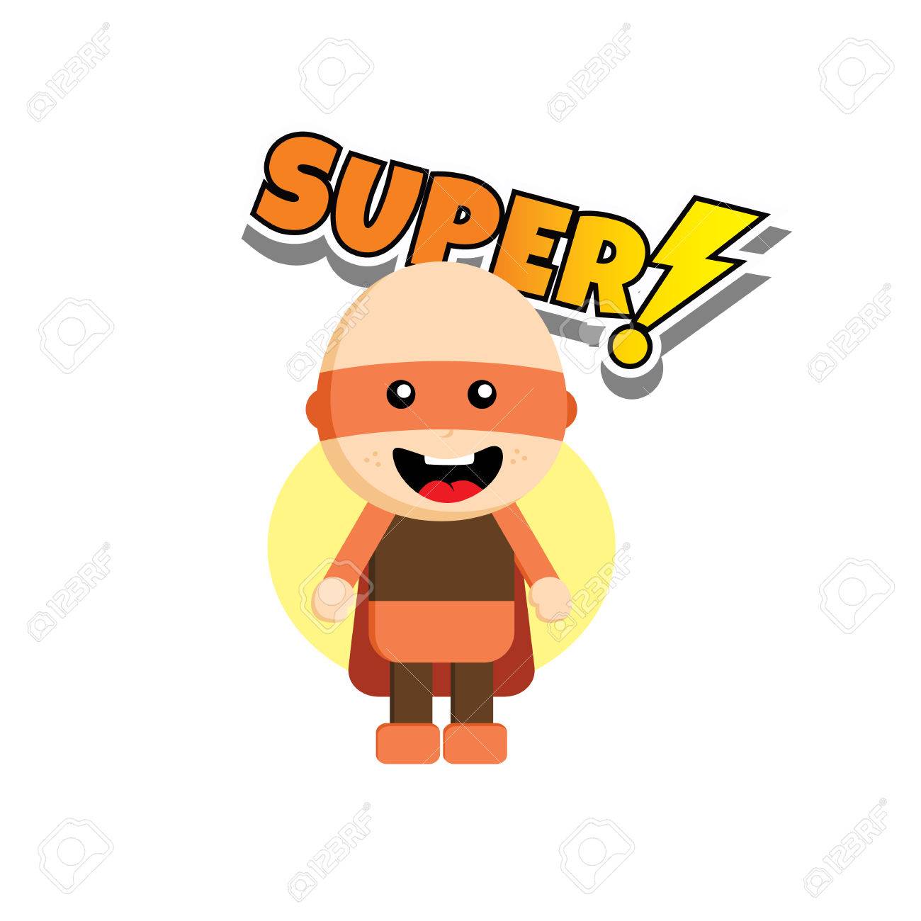 flat style superhero character avatar on ribbon label creative