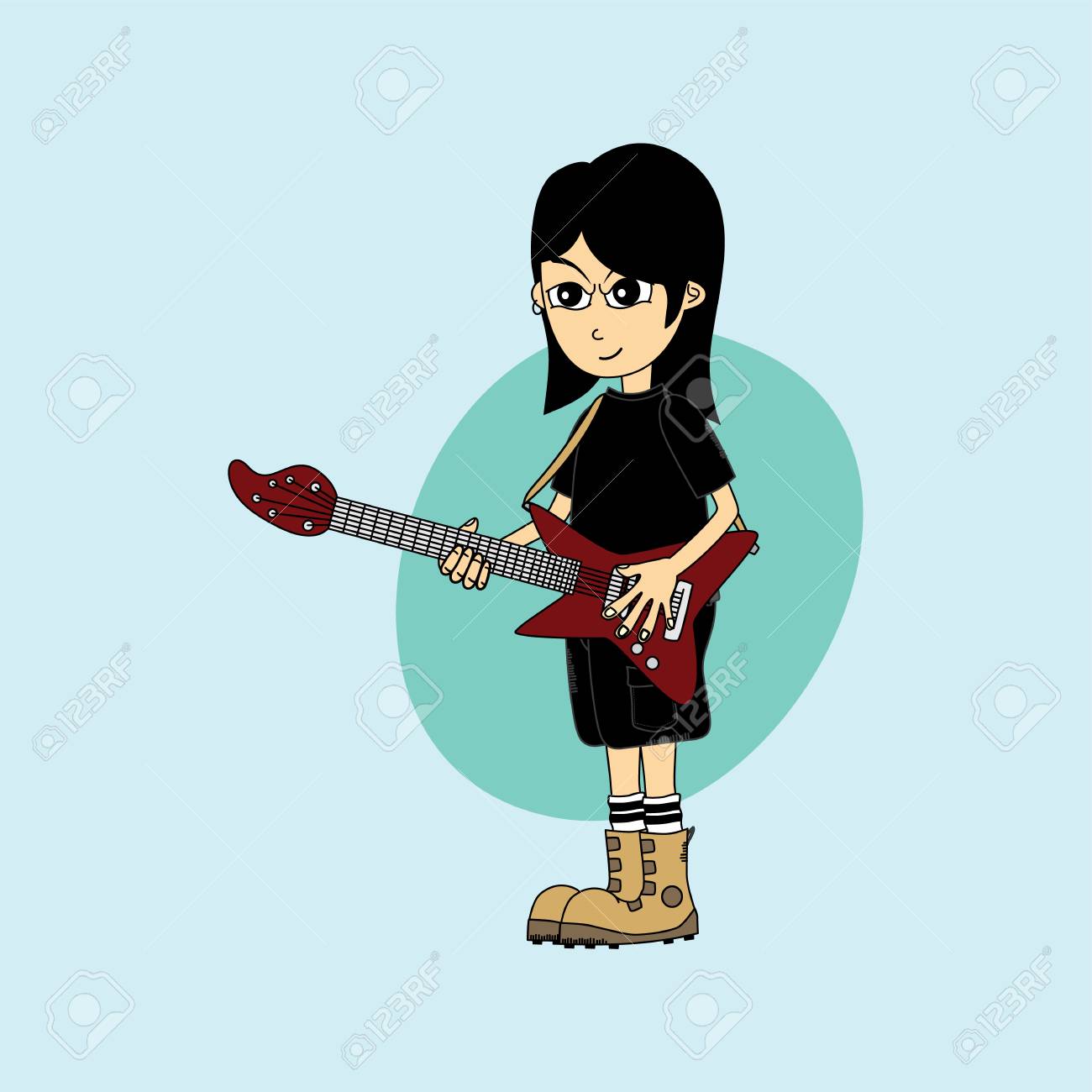 男性漫画キャラ バンド ギター テーマ ベクトル アート イラストのイラスト素材 ベクタ Image