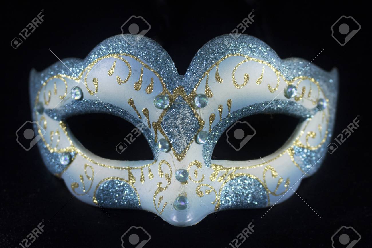 White Blue Glitter Masquerade Mask Party Isolated Black Stock Photo Picture And Royalty Free Image Image
