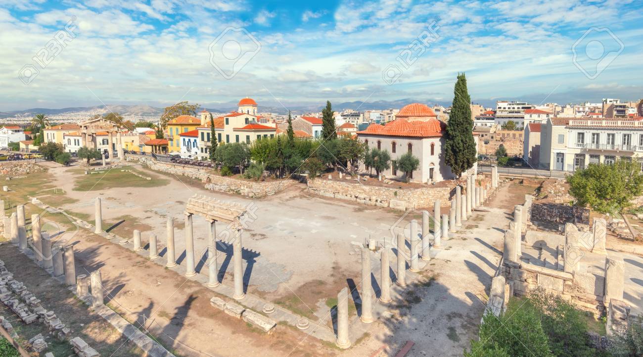 Remains Of The Roman Agora In Athens Greece Panoramic Toned Image Stock Photo Remains Of The Roman Agora In Athens Greece Panoramic Toned Image Stock Photo
