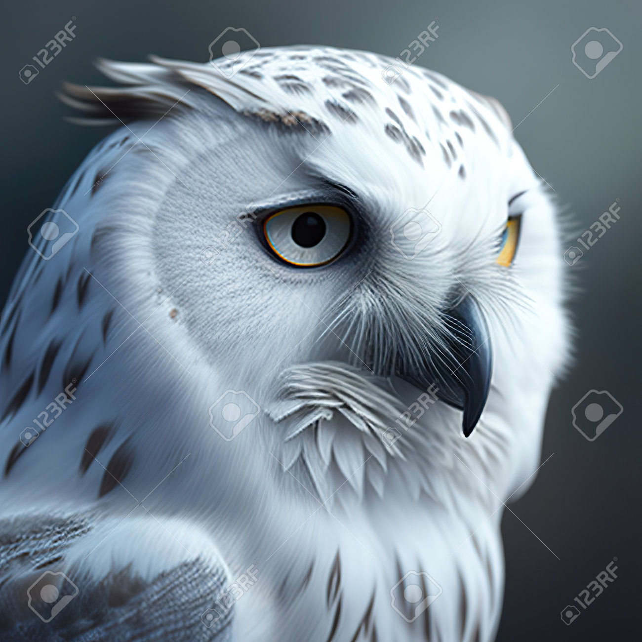 高画質　顔接写 白いフクロウの顔の接写。AI生成画像。の写真素材・画像素材 Image 203081171
