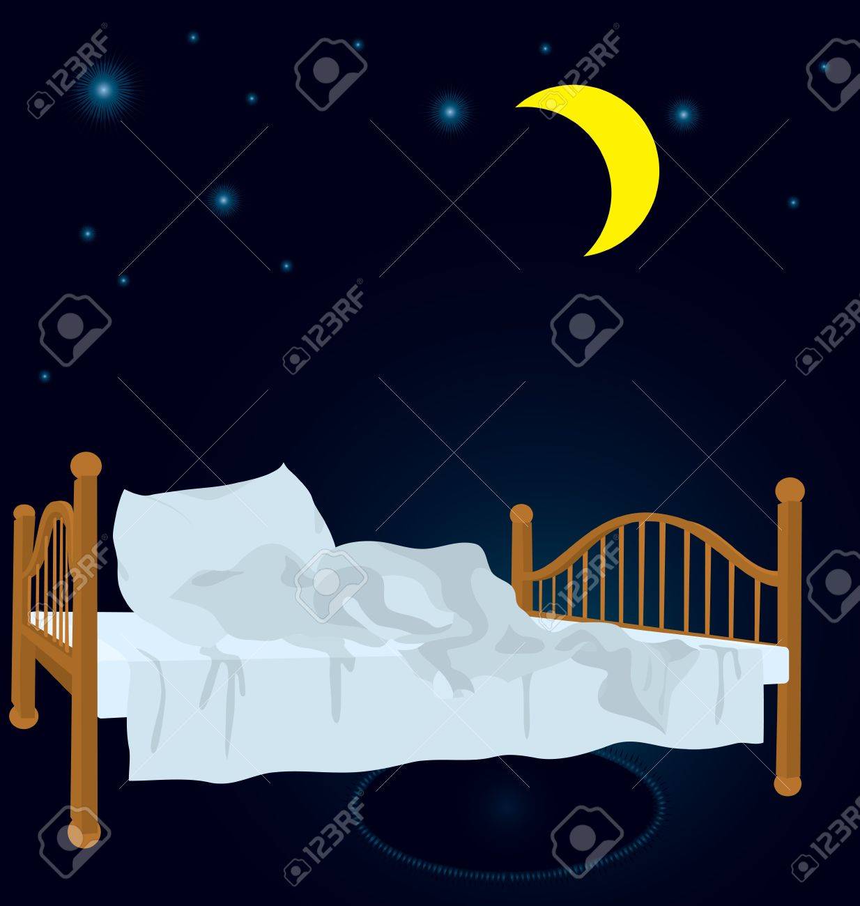 Illustration Of Unmade Bed In The Night Under Stars And New Moon Royalty  Free SVG, Cliparts, Vectors, and Stock Illustration. Image 16197285., image size:1234x1300