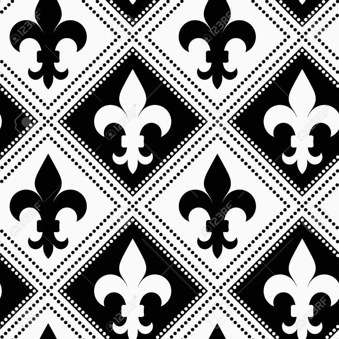 黒と白の点線とアヤメを交互に シームレスなスタイリッシュな幾何学的な背景 モダンな抽象パターン 白黒フラット デザイン のイラスト素材 ベクタ Image