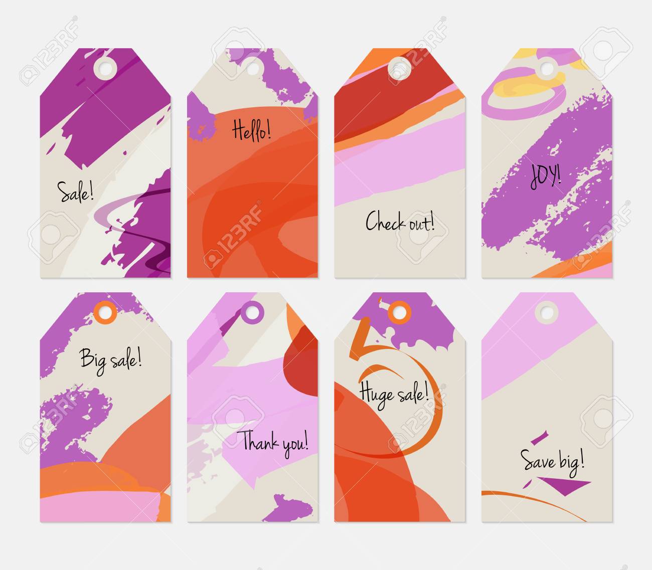 striped strokes with grunge purple cream tag set creative universal