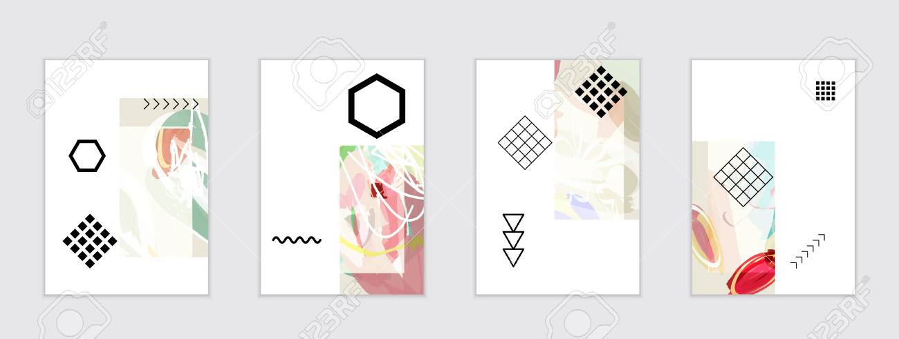set of artistic abstract universal card templates with simple