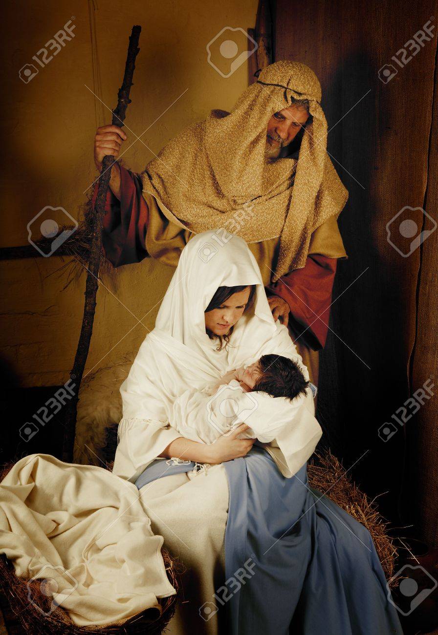 Living Christmas Nativity Scene Reenacted With A Real 18 Days Old Baby  Stock Photo, Picture and Royalty Free Image. Image 5495801.