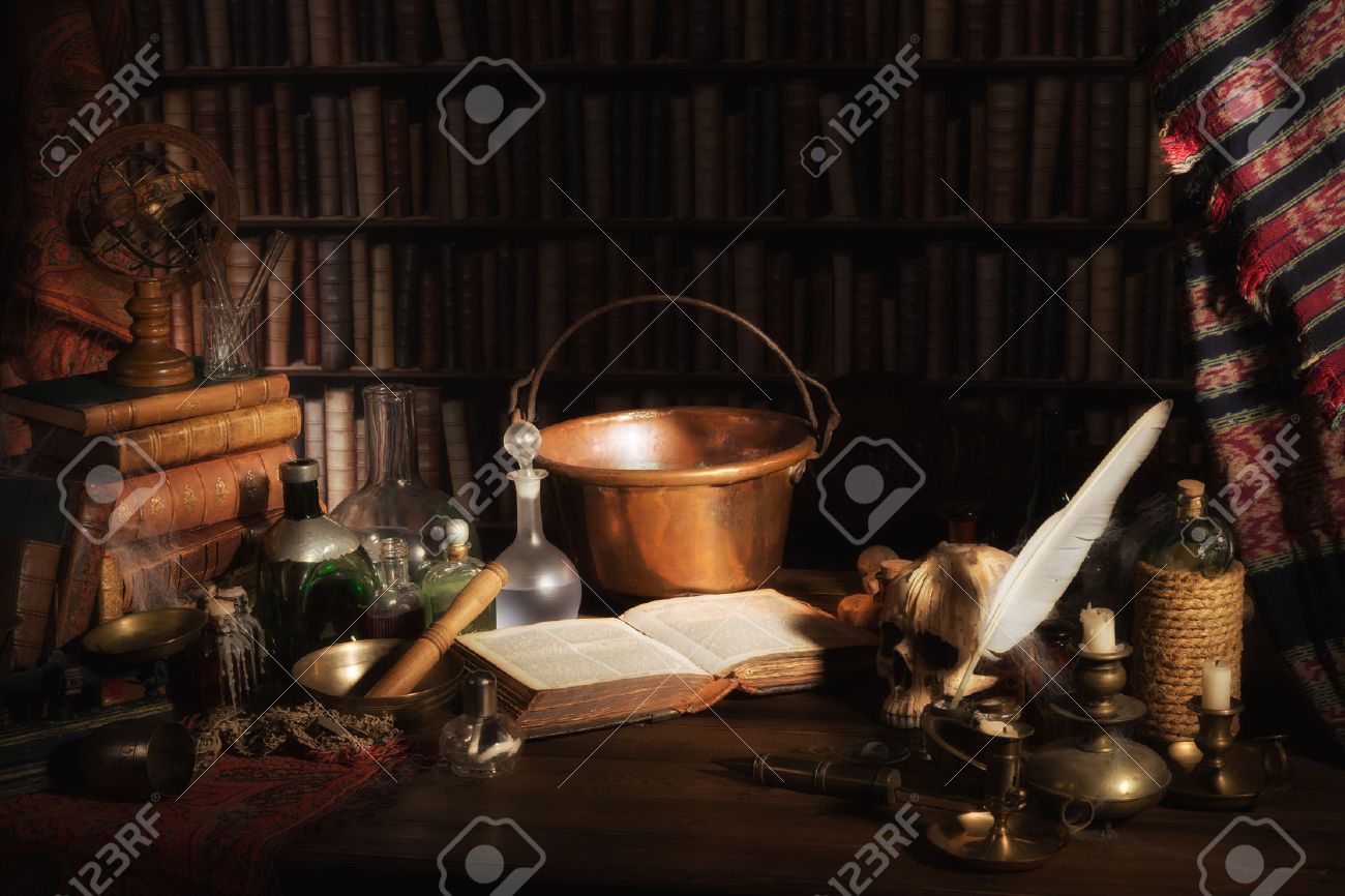 Halloween scene of a medieval alchemist kitchen or laboratory - 22444789 Halloween scene of a medieval alchemist kitchen or laboratory - 22444789