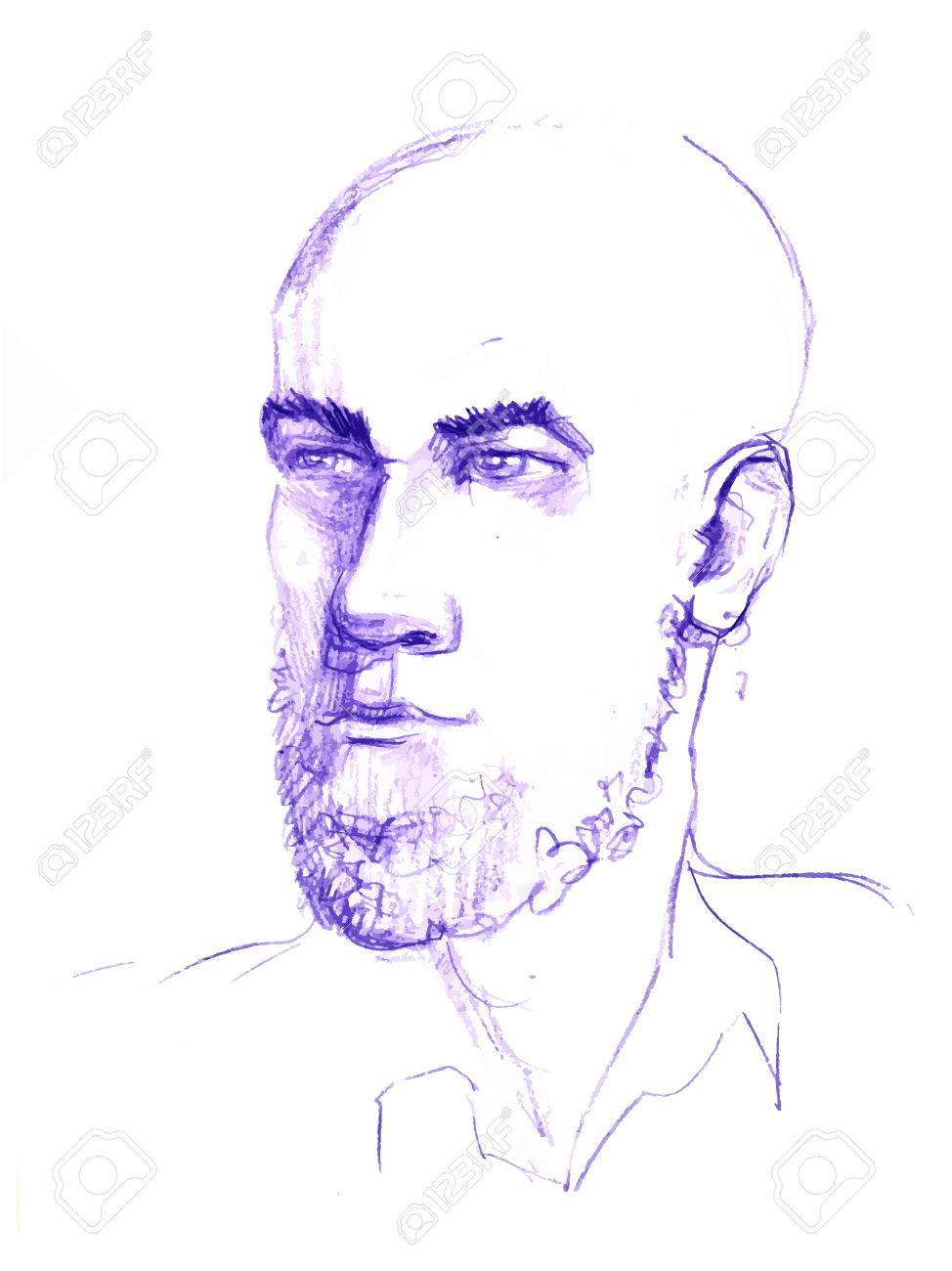 ひげを持つ大人の男の頭を鉛筆で描いた ひげを生やしたパンク ロッカー ベクトルのイラスト素材 ベクタ Image