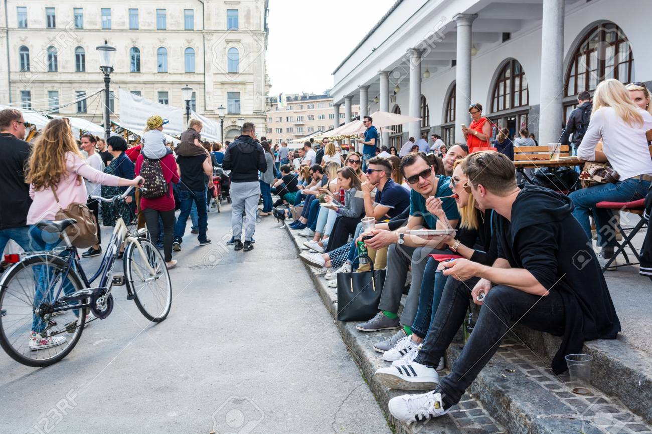 Ljubljana Slovenia May 6 People Enjoying Odprta Kuhna Open