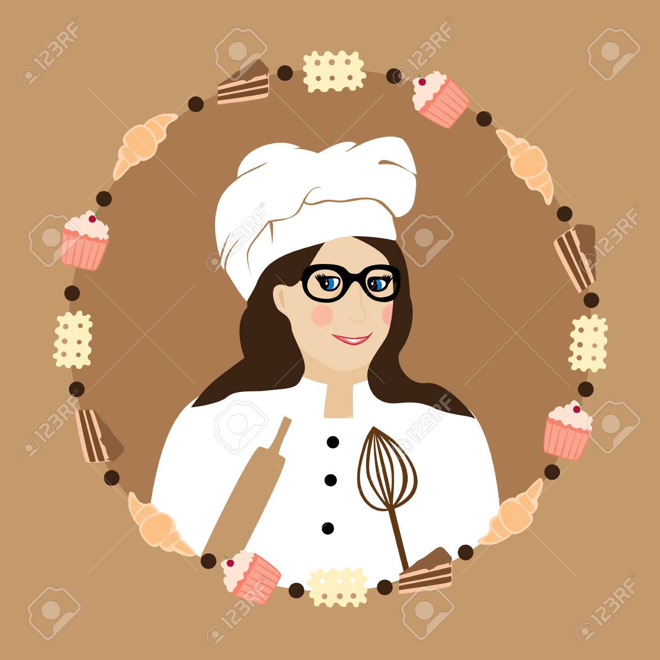 パン屋さんの女の子甘いフレーム のイラスト素材 ベクタ Image