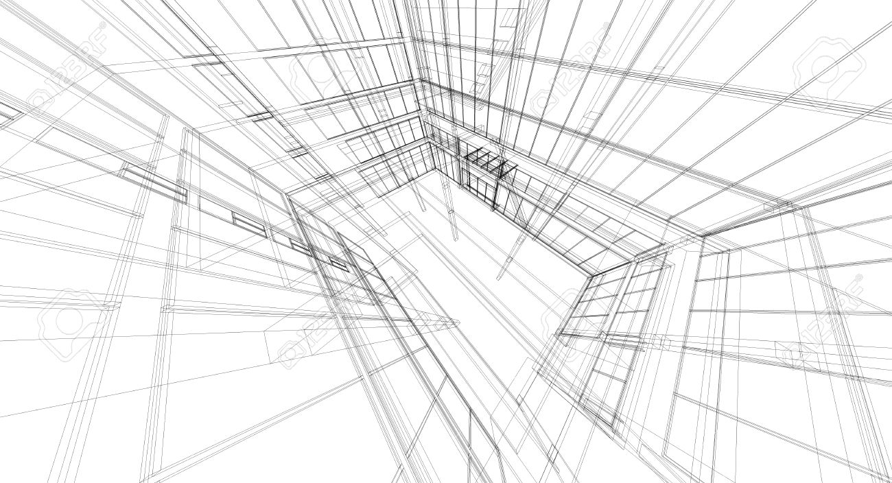 abstract wireframe building 3d render stock photo picture and
