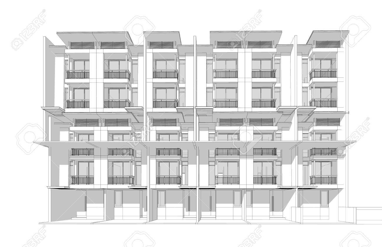 perspective 3d render of building wireframe stock photo picture