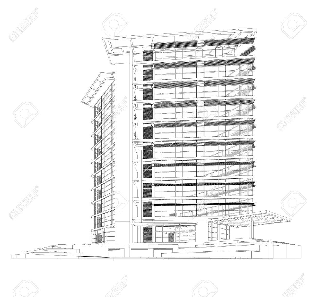 perspective 3d render of building wireframe stock photo picture and
