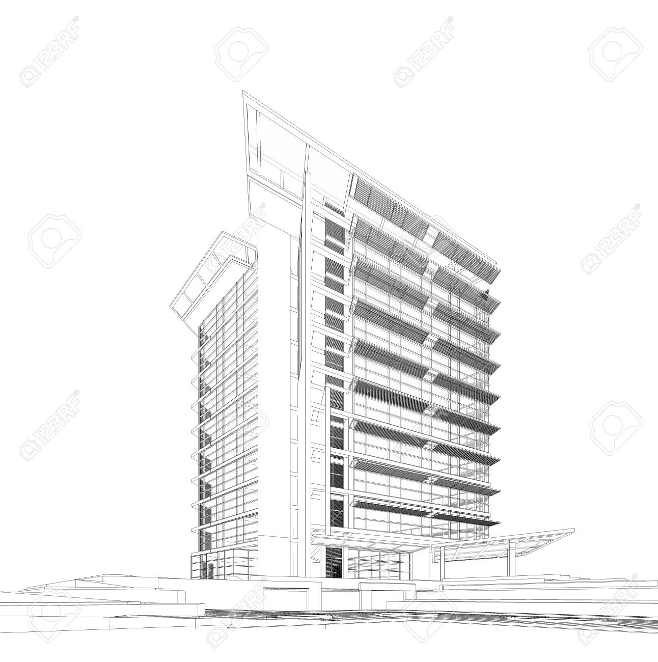 perspective 3d render of building wireframe stock photo picture and