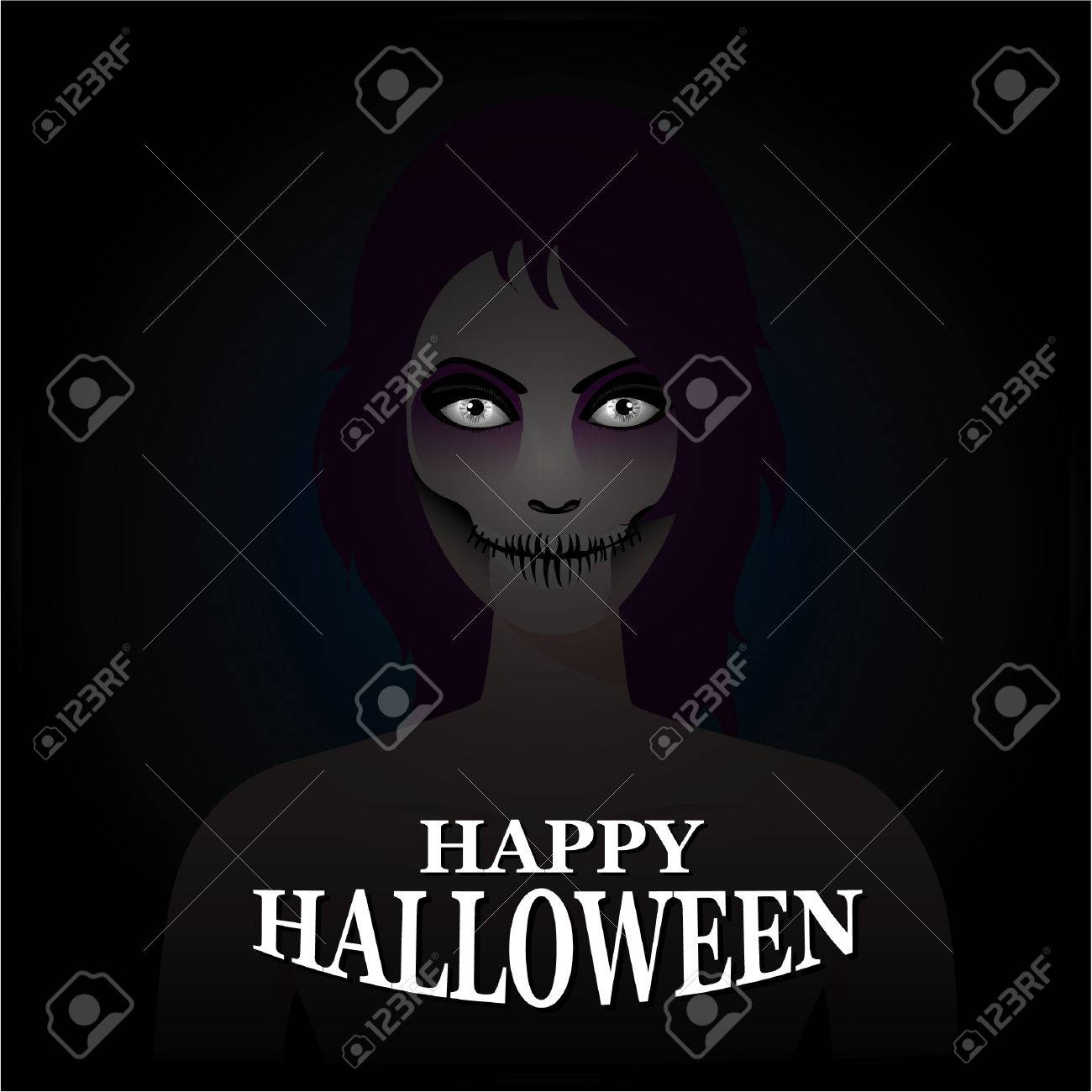 死んだマスク幽霊顔アートの日の女性 ハロウィーンのコンセプトの暗い恐怖の背景 のイラスト素材 ベクタ Image