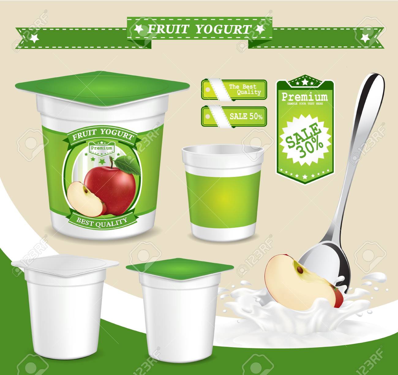 Vektor Hintergrund Fur Die Gestaltung Der Verpackung Joghurt Mit Fotorealistischen Vektor Von Apple Lizenzfrei Nutzbare Vektorgrafiken Clip Arts Illustrationen Image
