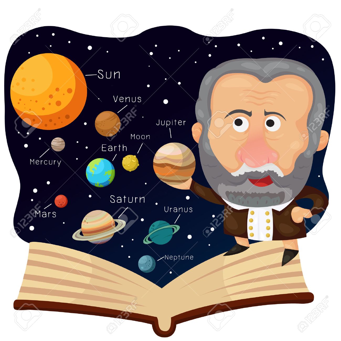 Illustrator of Galileo and book with universe - 46800169 Illustrator of Galileo and book with universe - 46800169
