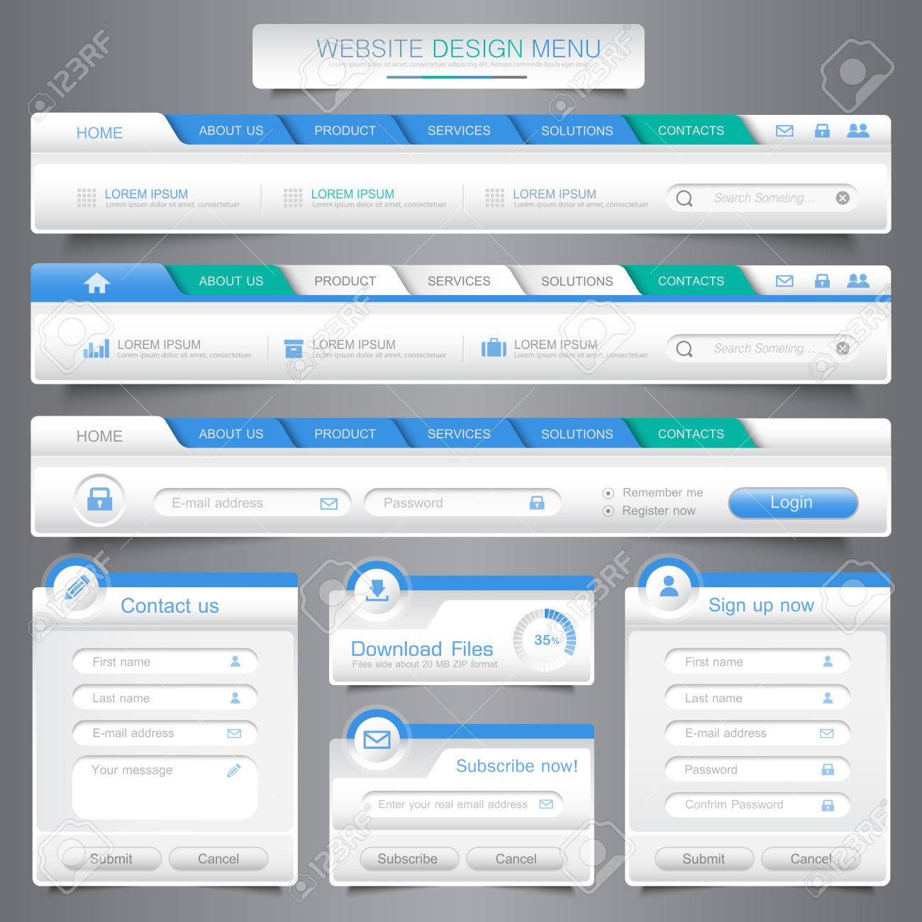 web site design menu navigation elements with icons set navigation website menu design
