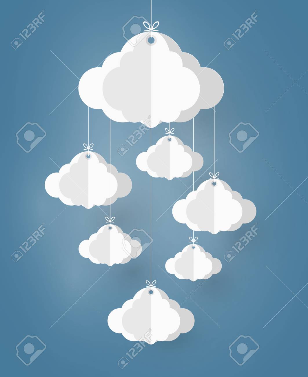 Paper Art Design Mobile Style Cloud And Rain On Blue Background