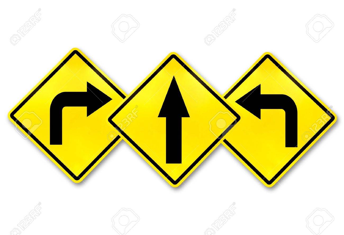 Signs Straight, Turn Left, Turn Right Stock Photo, Picture And Royalty Free  Image. Image 10128237.