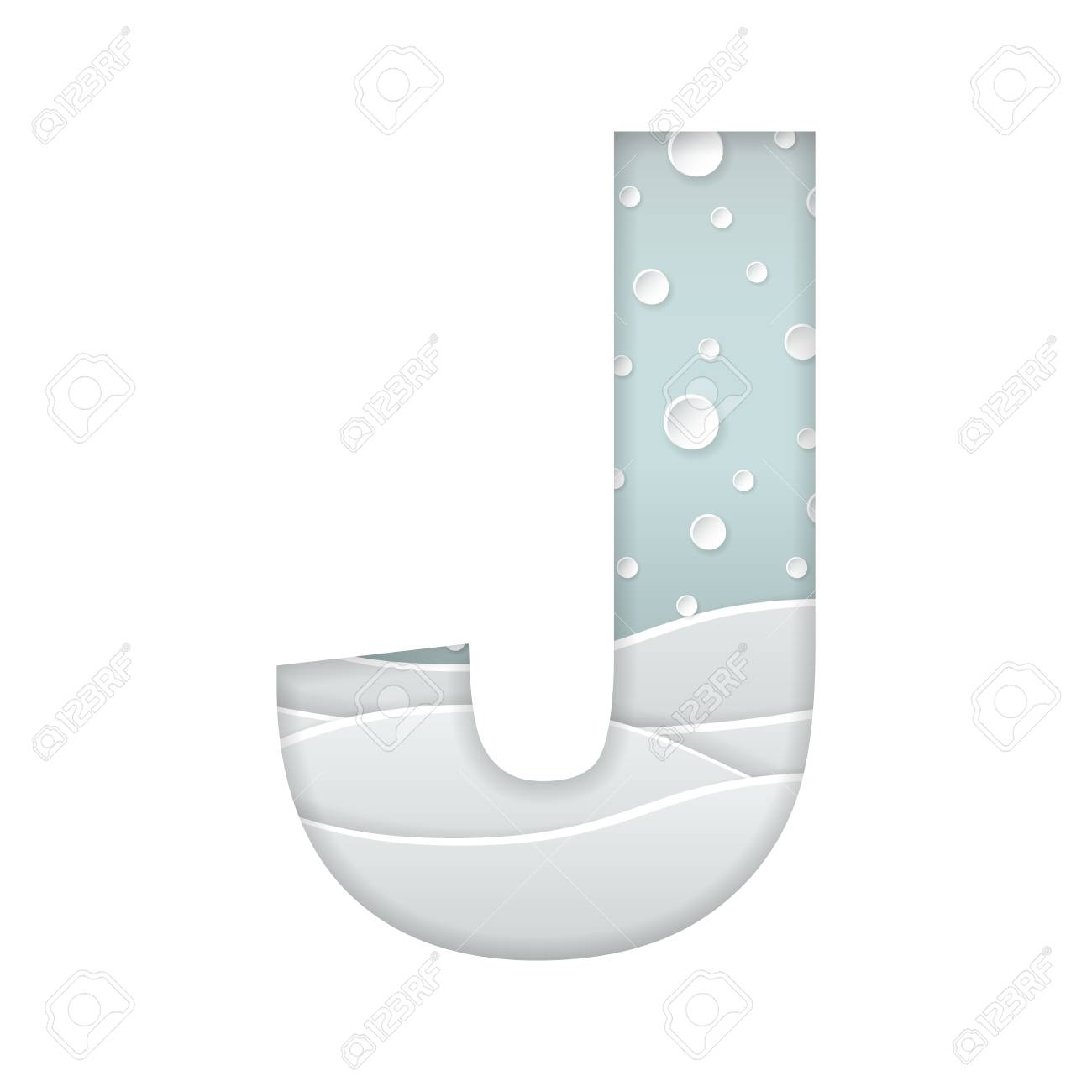Ilustración De Vector De Color De La Letra J De Corte De Papel De Arte Con Paisaje De Invierno Con Múltiples Capas Y Efecto De Sombras Aislado Sobre
