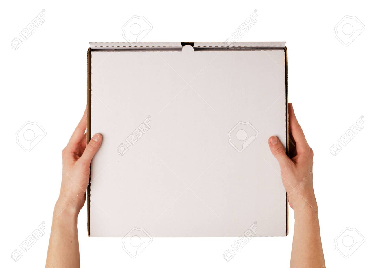 Download Delivery Man Holding Blank Pizza Box Mockup In Hand Isolated Stock Photo Picture And Royalty Free Image Image 123755253