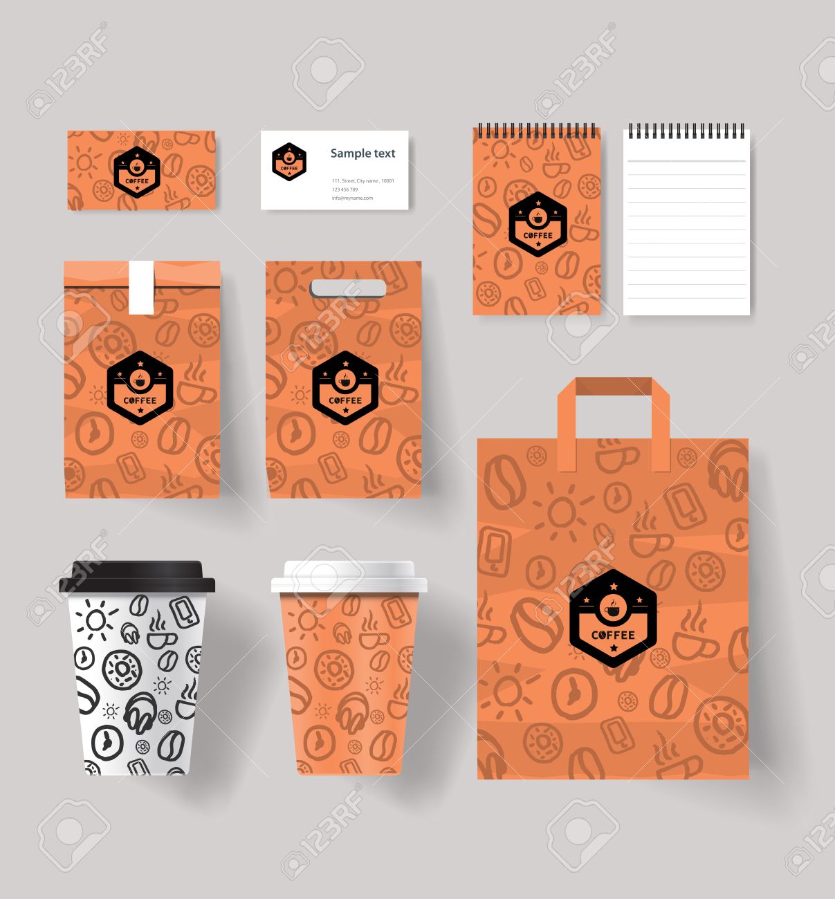 coffee shop set branding mock up with coffee cup and package