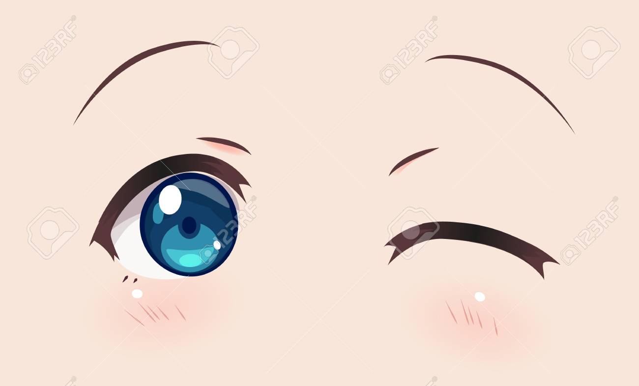 Happy Anime Face Manga Style Big Blue Eyes Little Nose And Big Kawaii  Mouth Yellow Sparkles In Her Eyes Hand Drawn Vector Illustration Royalty  Free SVG Cliparts Vectors And Stock Illustration Image