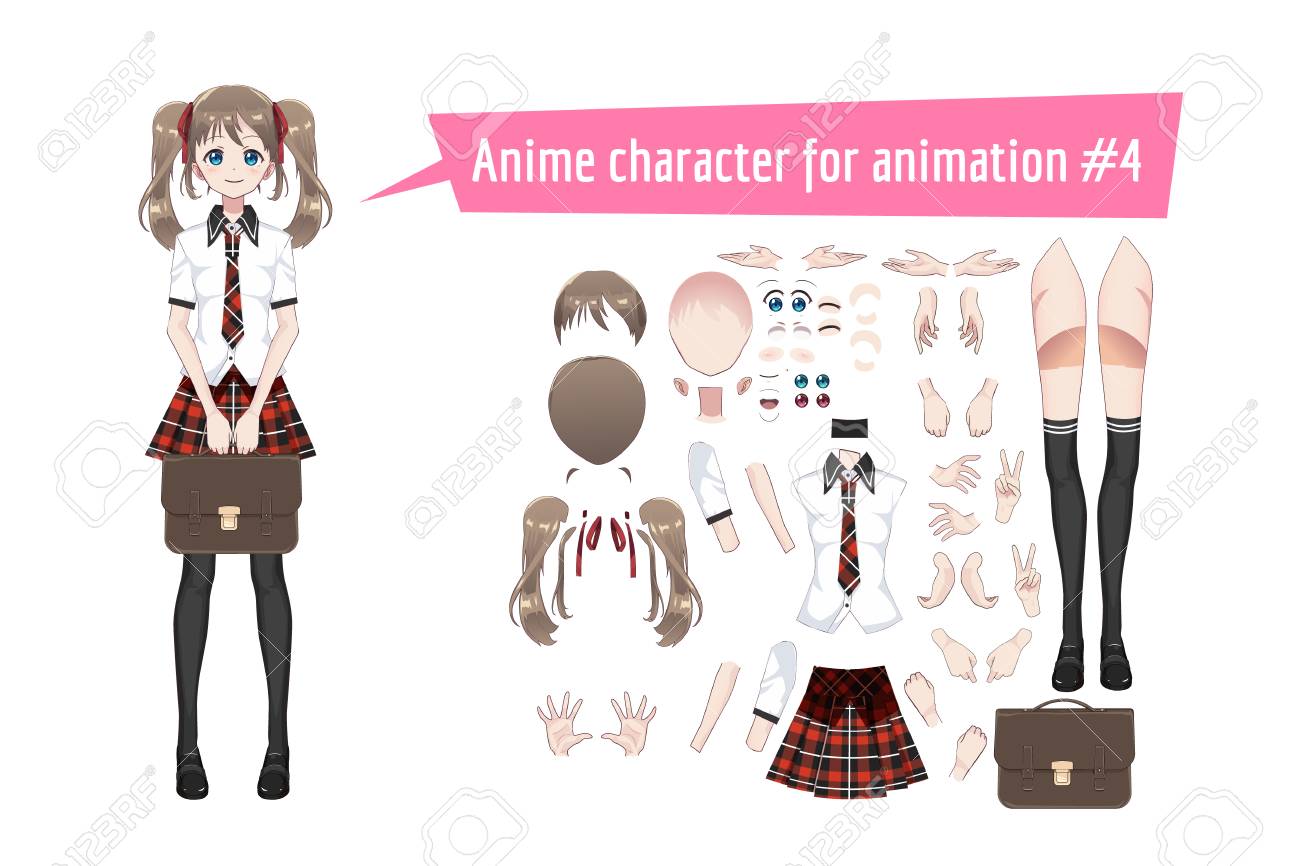 赤いタータンスカート ストッキング スクールバッグを着たアニメ漫画女子高生 のイラスト素材 ベクタ Image