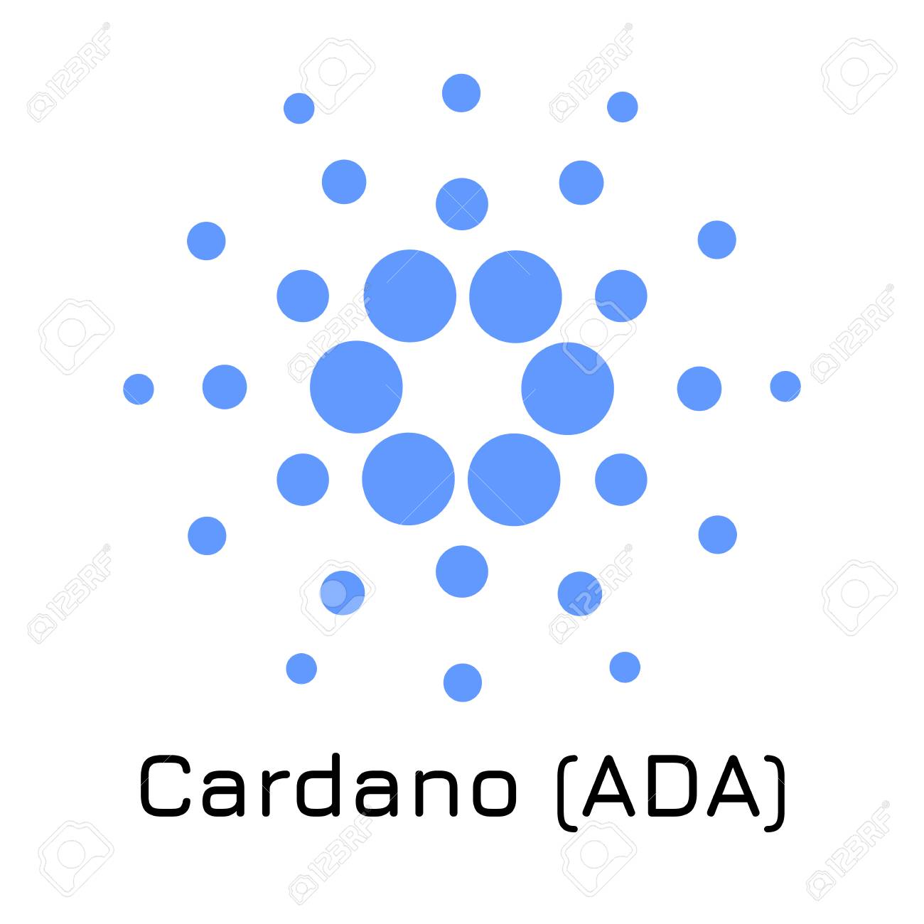 隔離された白い背景カルダノ(ADA)上のベクトルイラスト暗号コインアイコン。暗号通貨の名前と取引所の短い商号。デジタル通貨のイラスト素材・ベクター  Image 93643465