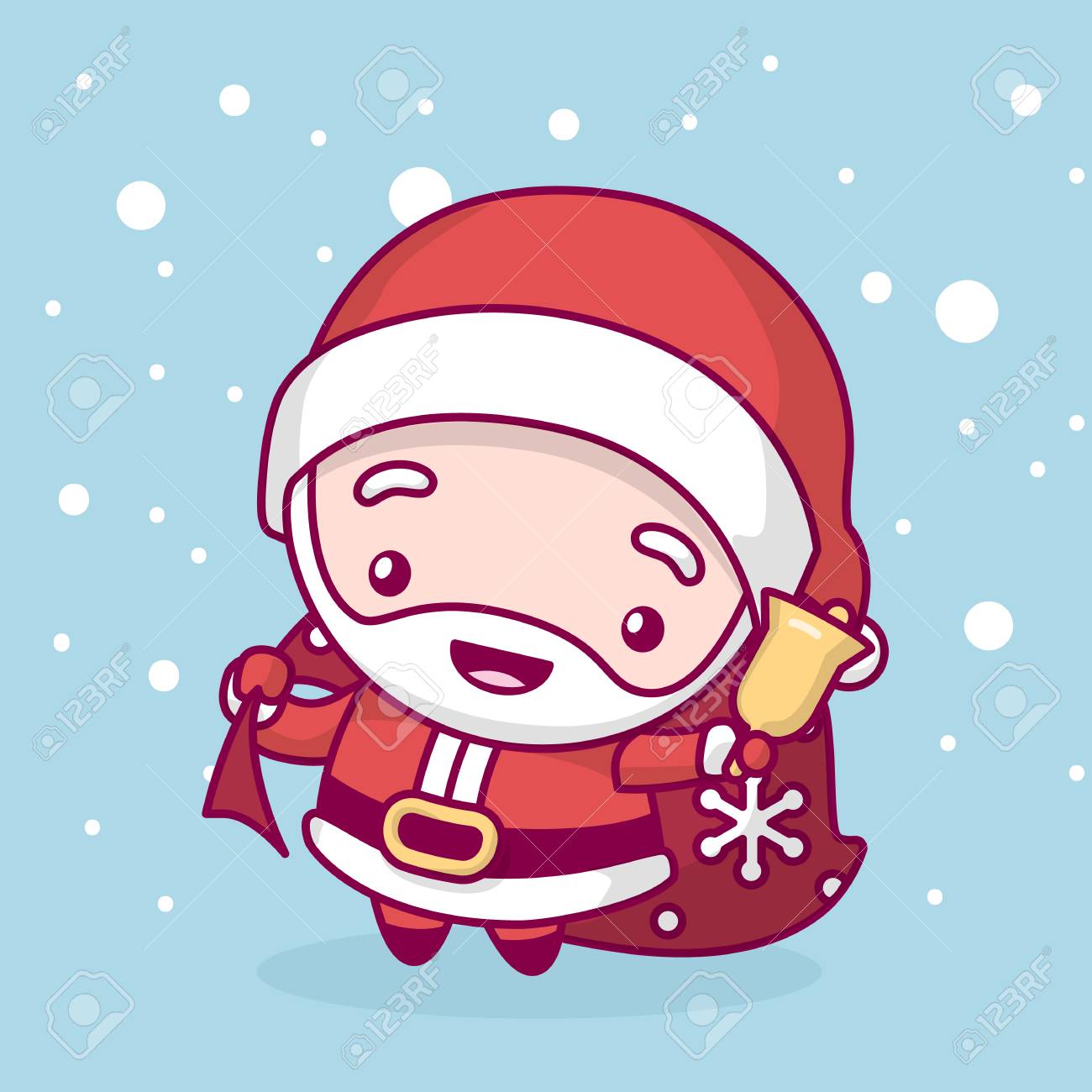 Lovely Cute Kawaii Chibi Santa Claus With A Bag Of Gifts And