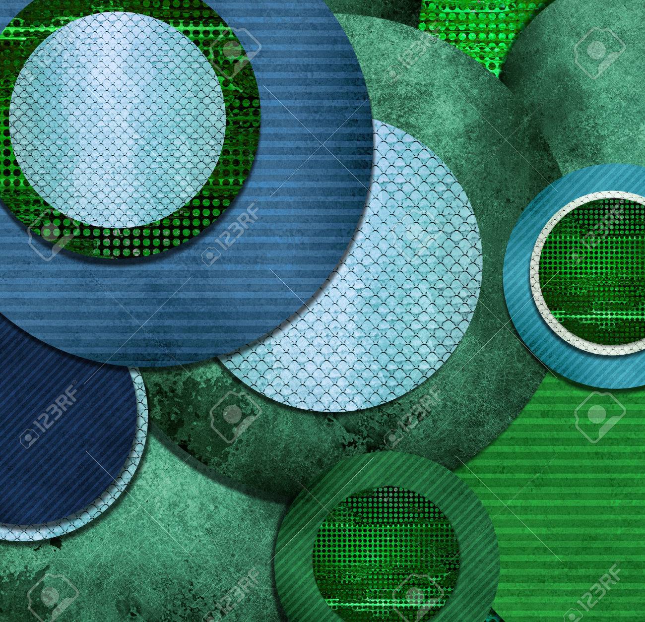 fun abstract circle designs in green and blue layers cool texture and artsy composition stock