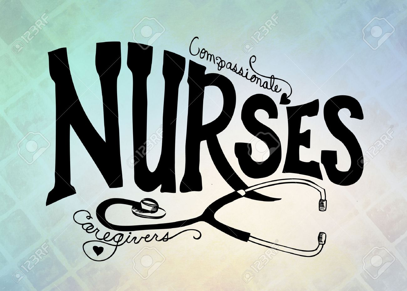 Nurses graphic art illustration with hand drawn typography lettering. Nurse poster with stethoscope on blurred blue and white background. Cute nurse poster design for websites or brochures. - 47392440 Nurses graphic art illustration with hand drawn typography lettering. Nurse poster with stethoscope on blurred blue and white background. Cute nurse poster design for websites or brochures. - 47392440