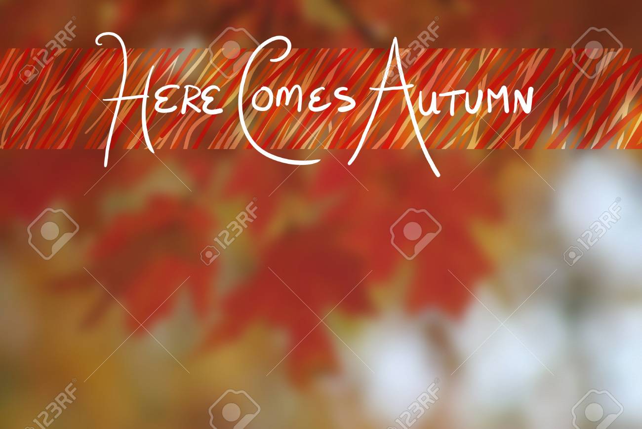 本文ここ来る秋の季節の挨拶白タイポグラフィ文字ぼやけ葉の秋の背景 