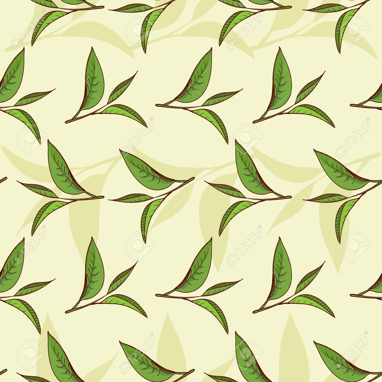 Seamless pattern illustrated nature, tea leaves and high-vitamin diet - 19105020 Seamless pattern illustrated nature, tea leaves and high-vitamin diet - 19105020