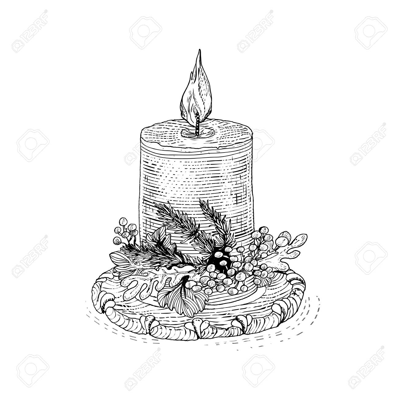 ink drawn candle for gift design vector vintage engraving sketch