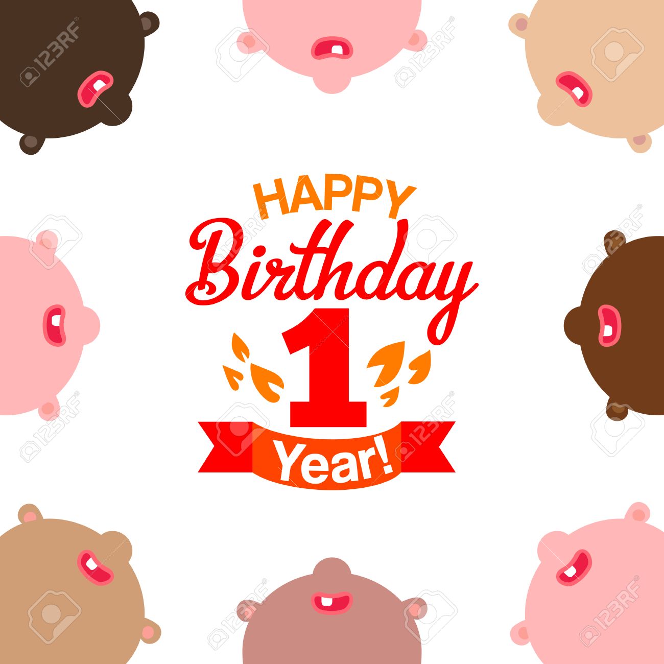 first happy birthday greetings card with typography and children