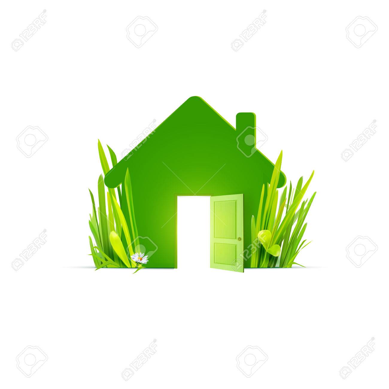Eco Home Vorlage Flach Symbol Mit Realistischen Gras