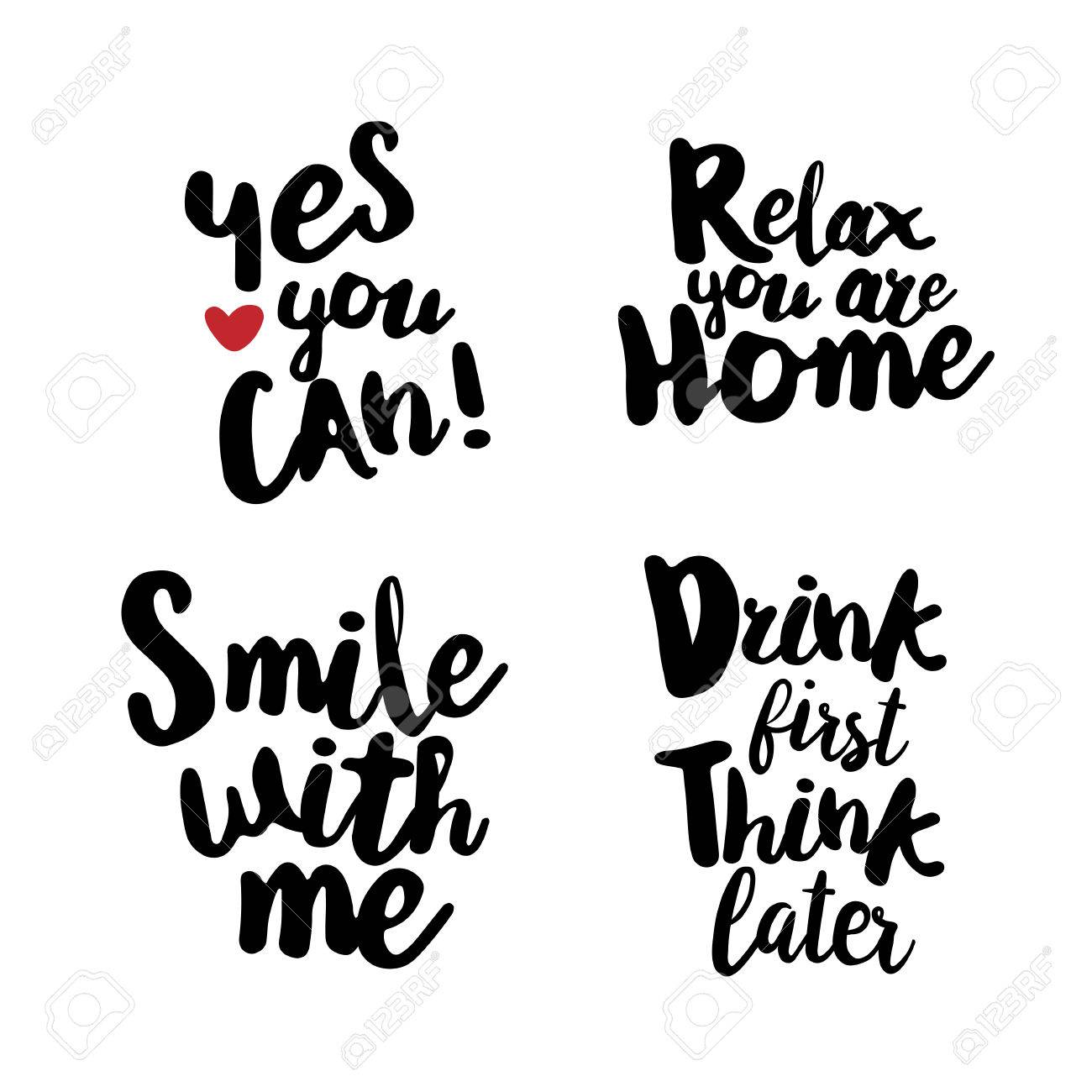 Estilo De Vida Divertido Citas De Tipografía. Muestras De La Mano De Letras Para La Camiseta, La Taza, La Tarjeta, La Bolsa En Off. Sí Tu Puedes. Relajarse, Que Estás