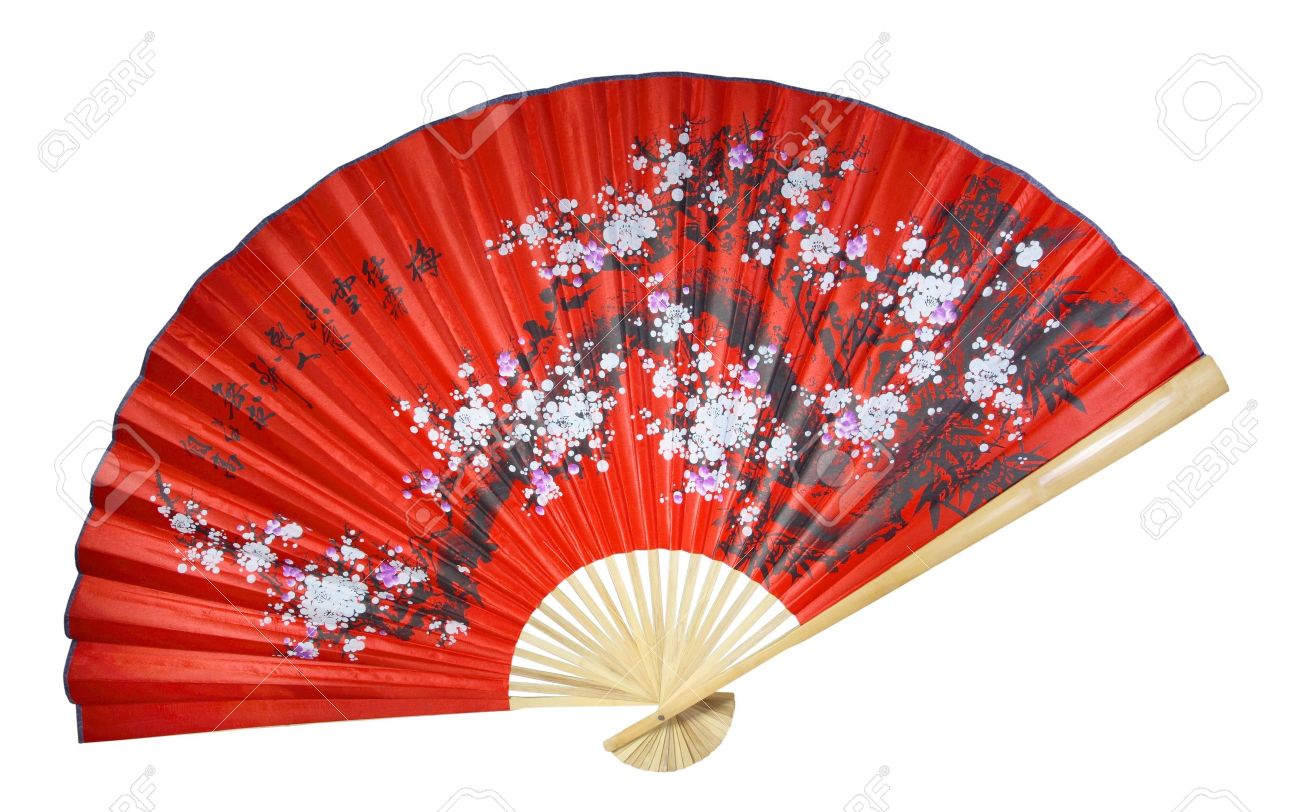 red chinese fan on a white background stock photo picture and