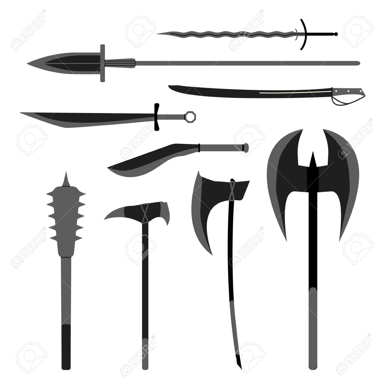 Medieval Weapons Vector Set. Flat Style Equipment. Isolated Weapons And  Tools. Royalty Free SVG, Cliparts, Vectors, and Stock Illustration. Image  57974415., image size:1300x1300