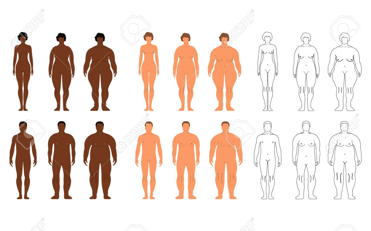 African and European Women and Men. Cartoon, Outline style. Human front side Silhouette. Isolated on White Background. Vector illustration. - 91871958 African and European Women and Men. Cartoon, Outline style. Human front side Silhouette. Isolated on White Background. Vector illustration. - 91871958