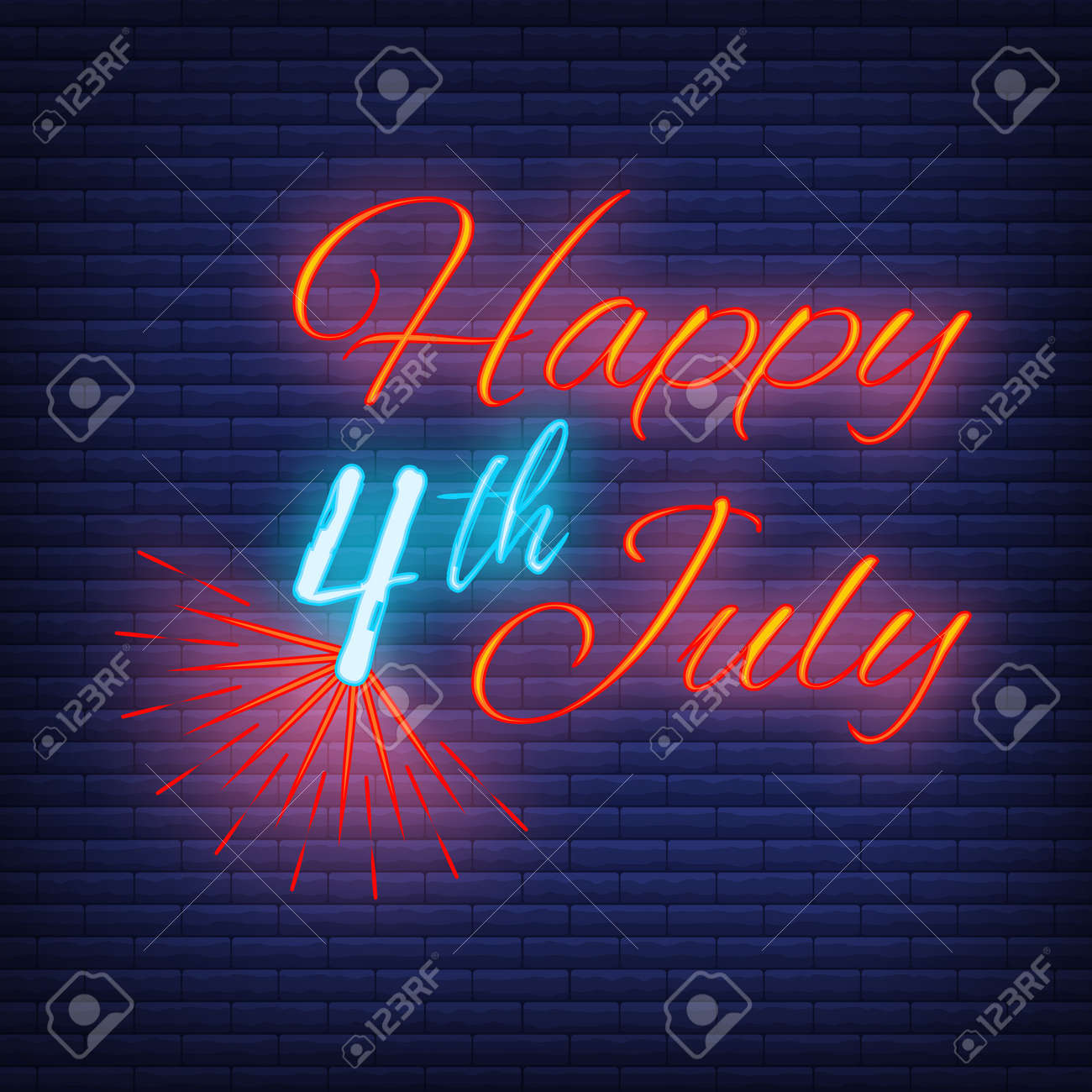 Happy celebration greeting card 4 th July, concept glow neon style font text Independence Day quote phrase vector illustration on black wall background. - 167323956 Happy celebration greeting card 4 th July, concept glow neon style font text Independence Day quote phrase vector illustration on black wall background. - 167323956