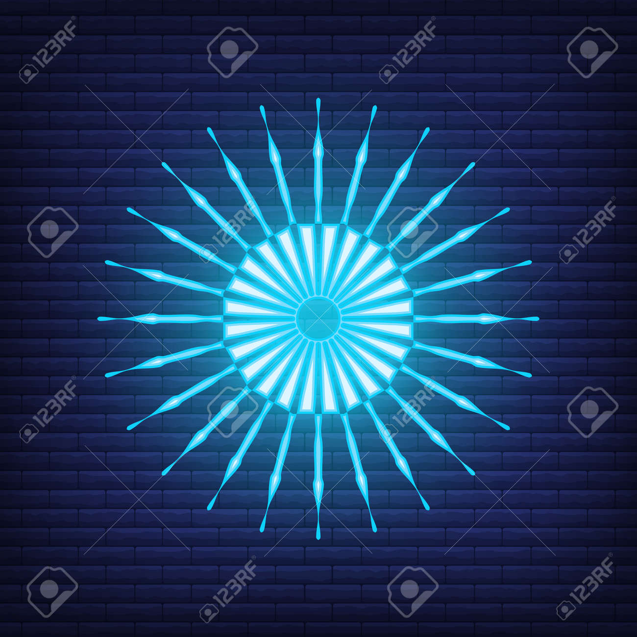 Retro design light sunburst neon style glow geometric shape, vintage rays sunlight explosion icon concept vector illustration, isolated on black wall. Minimal blue firework burst label, sunbeam badge. - 168394798 Retro design light sunburst neon style glow geometric shape, vintage rays sunlight explosion icon concept vector illustration, isolated on black wall. Minimal blue firework burst label, sunbeam badge. - 168394798