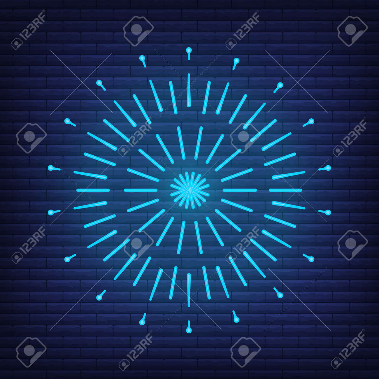 Retro design light sunburst neon style glow geometric shape, vintage rays sunlight explosion icon concept vector illustration, isolated on black wall. Minimal blue firework burst label, sunbeam badge. - 168394810 Retro design light sunburst neon style glow geometric shape, vintage rays sunlight explosion icon concept vector illustration, isolated on black wall. Minimal blue firework burst label, sunbeam badge. - 168394810