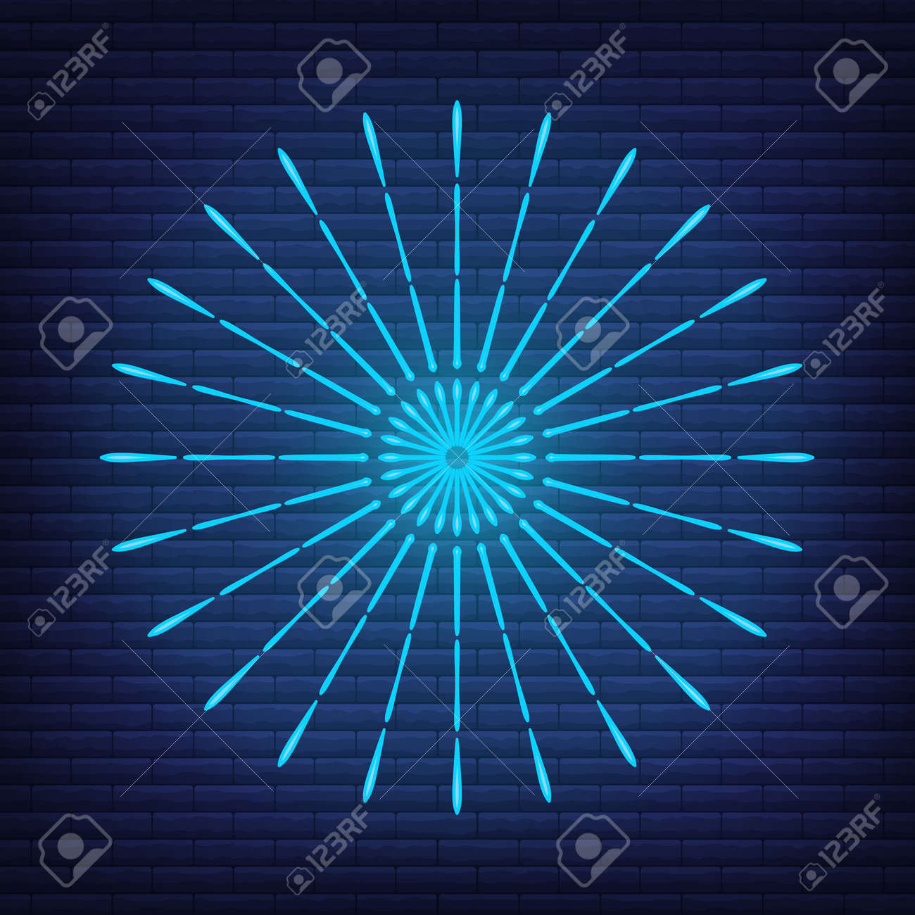 Retro design light sunburst neon style glow geometric shape, vintage rays sunlight explosion icon concept vector illustration, isolated on black wall. Minimal blue firework burst label, sunbeam badge. - 168394818 Retro design light sunburst neon style glow geometric shape, vintage rays sunlight explosion icon concept vector illustration, isolated on black wall. Minimal blue firework burst label, sunbeam badge. - 168394818