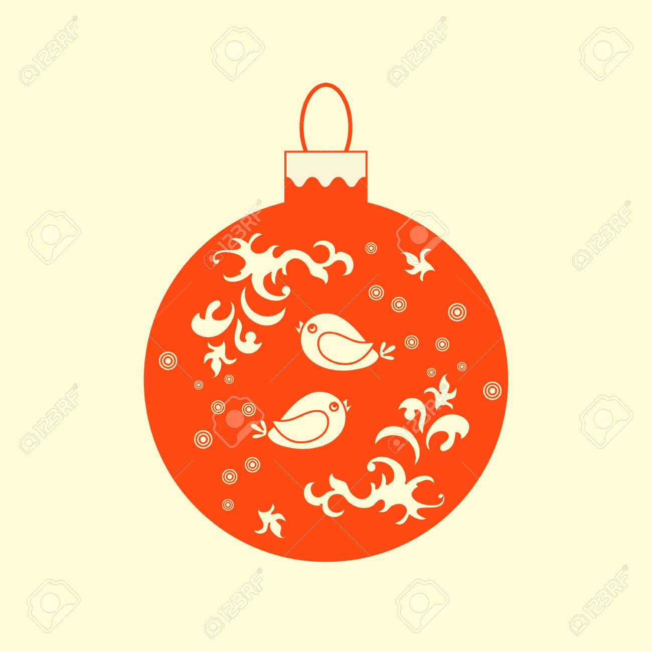 Vector Icône Boule De Noël Avec Des Oiseaux Et Des Motifs De Givre Sur Fond Clair