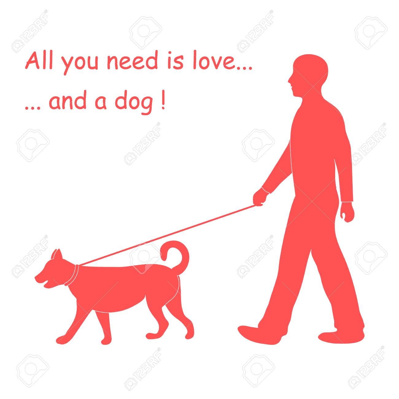 Silhouette Of A Man Walking A Dog On A Leash Label For Pet Shop